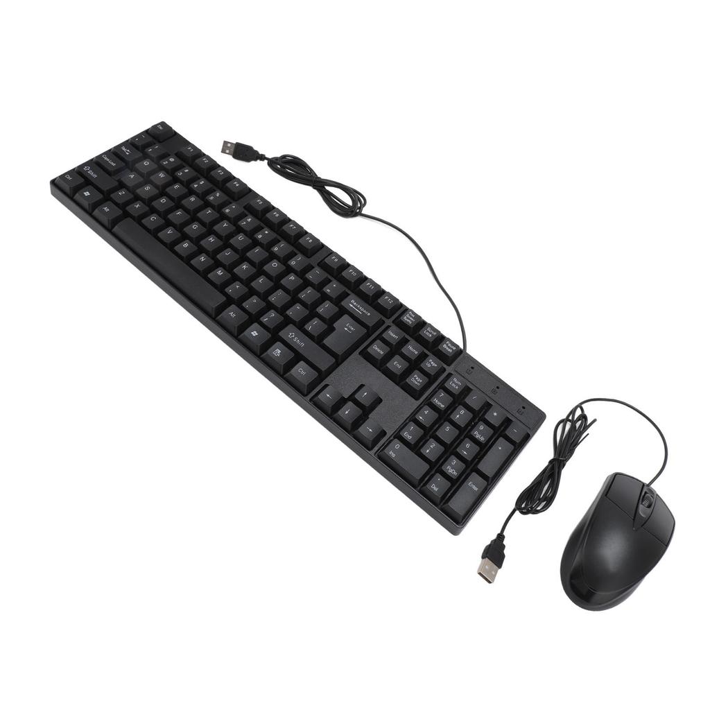 Wired USB Keyboard Mouse Set Ergonomic 104 Keys Keyboard Comfortable Grip Mouse for Game Business