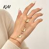 Sparkling Butterfly Hand Decoration Golden Chain Bracelet for Women, Metal Tassel with Ring Finger Ring, Harness Jewelry Dainty