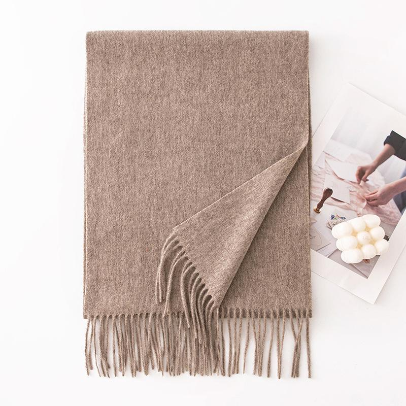 Autumn and Winter New Wool Yak Velvet Scarf Tassel Long Warm Shawl Solid Color High End Sense Same Style for Men and Women