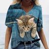 Женская футболка Kawaii Cat Print 3D футболка Топ для девочек Y2k Одежда Летние футболки с короткими рукавами с v-образным вырезом Повседневная праздничная женская футболка