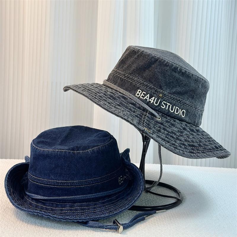 Женская джинсовая шляпа-ведро, однотонная летняя солнцезащитная шляпа с широкими полями, рыболовная кепка для путешествий на открытом воздухе, пляжа