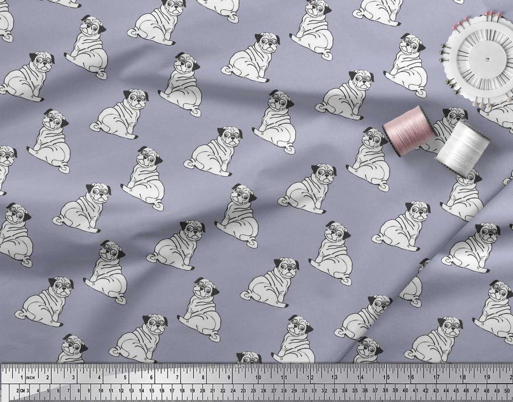 Soimoi Japan Crepe Satin Fabric Pug Dog Print Fabric by Metre 42 Inch Wide
