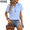 Women's Fashion Casual Summer Spring Solid Color Print Short Sleeve V-Neck Blouses & Shirts