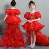 Детское платье принцессы, вечернее платье для девочек, студенческое платье с цветочным узором для девочек, свадебное платье с хвостом, танцевальный костюм-пачка