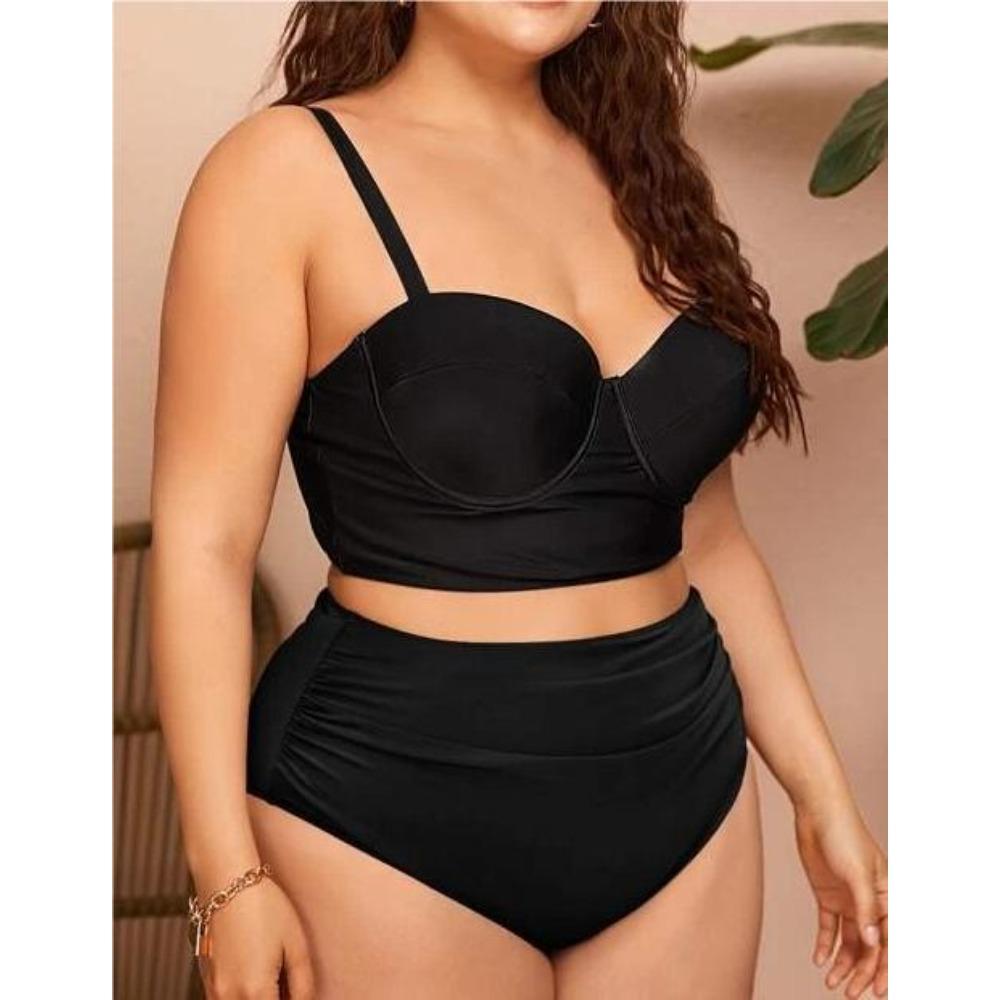 Толстая женщина большой размер однотонный раздельный женский купальник