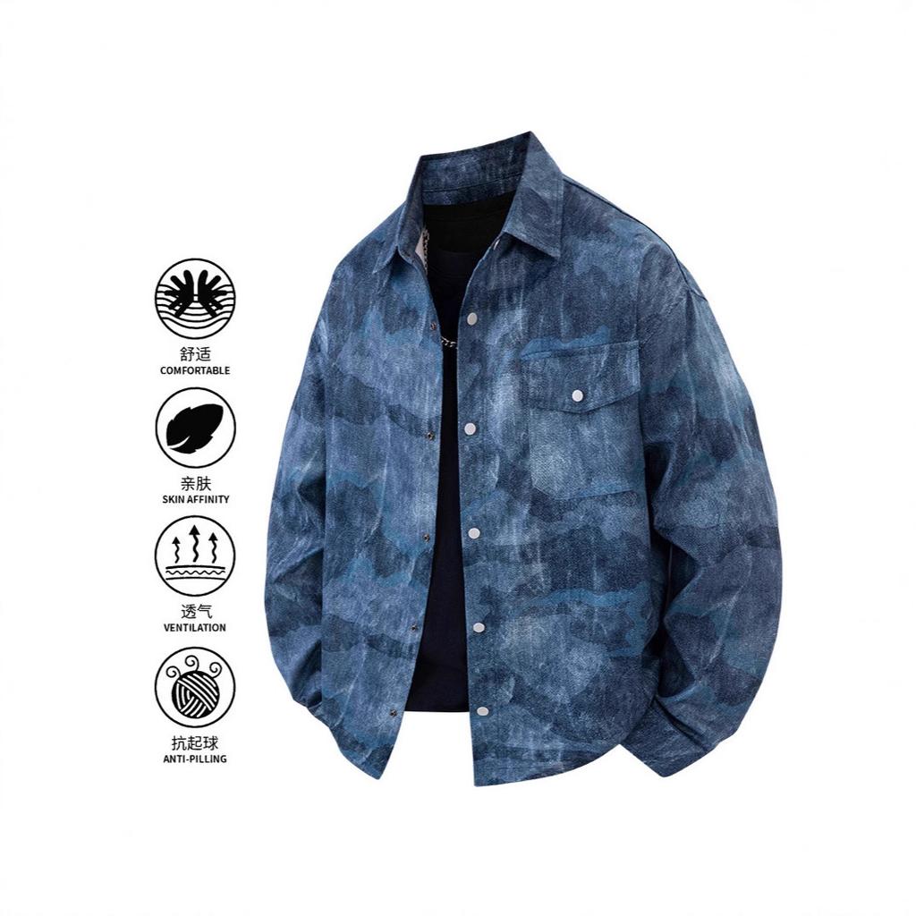 Tooling Shirt Heavy American Jacket Men's Breathable Casual Versatile Jacket Spring and Autumn Retro Tie-Dyed Shirt