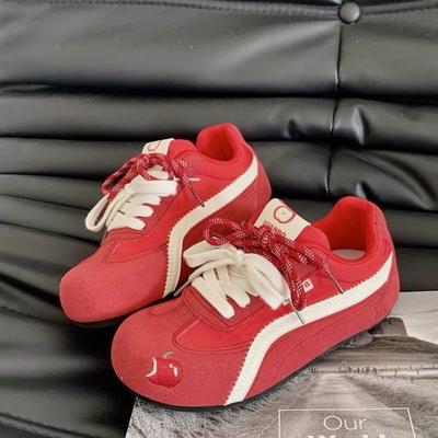 Версия из мягкой кожи~ универсальная корейская обувь женская 2025 новая популярная обувь на платформе для студентов, белая обувь, немецкая тренировочная обувь