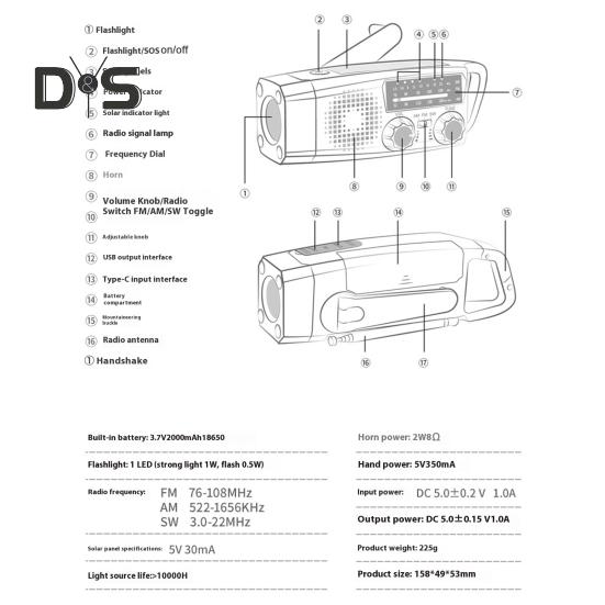 Солнечное радио с фонариком SOS сигнал тревоги многоцелевое перезаряжаемое портативное аварийное радио с ручкой AM/FM радио