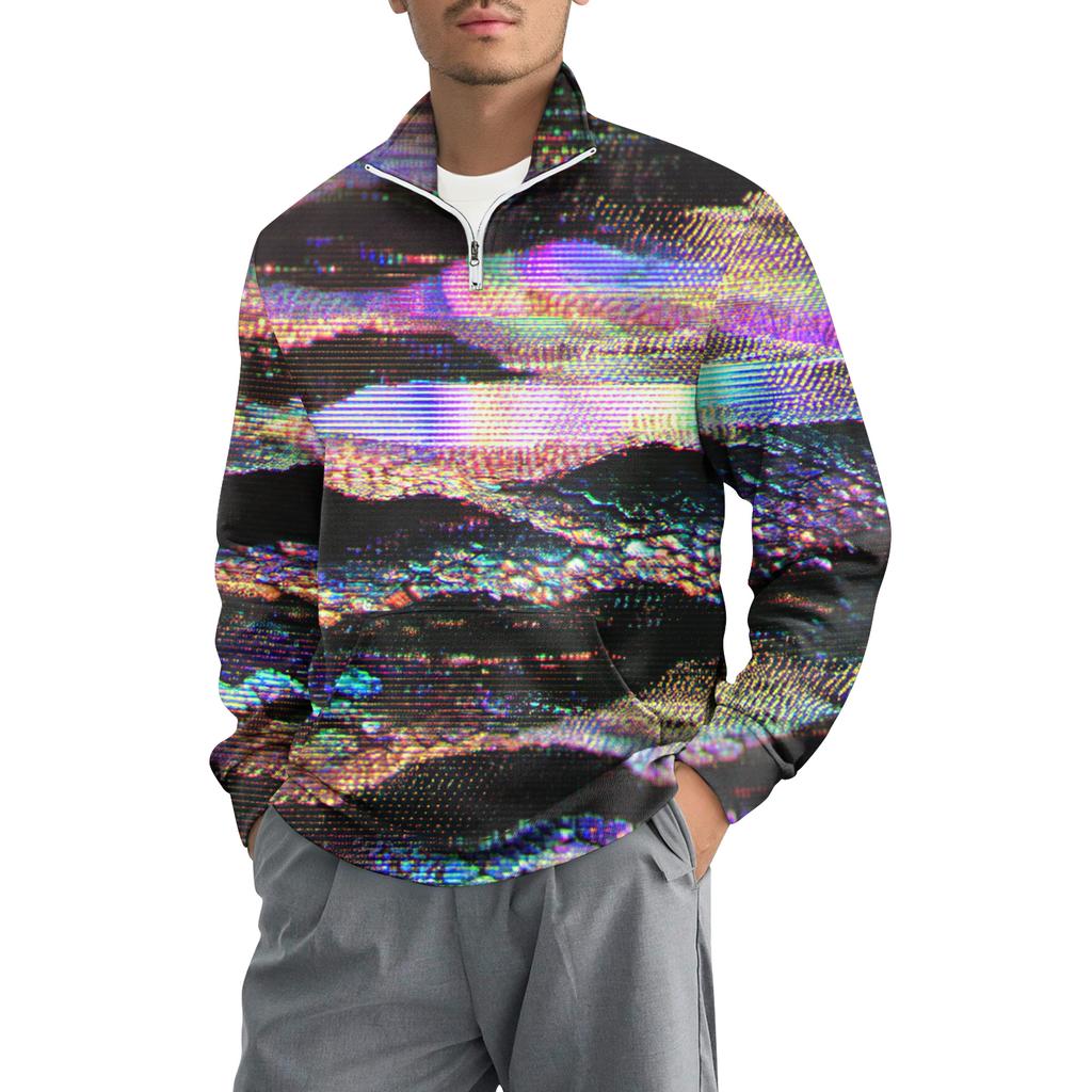 Мужской свободный повседневный свитшот на молнии 1/4, модный топ с длинным рукавом и принтом, с карманами