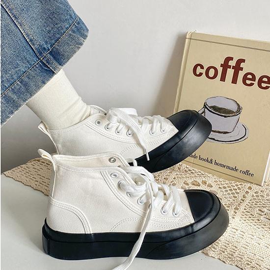 Высокие парусиновые туфли для женщин, туфли на толстой подошве в гонконгском стиле в стиле ретро, ​​туфли на высоком каблуке, повседневная обувь в корейском стиле