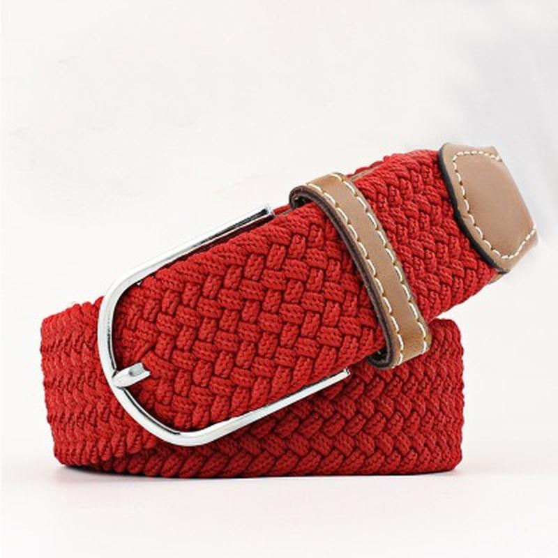 Men Women Colorful Elastic Stretchy Belt Leather End and Silver Metal Buckle