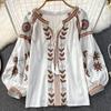 Women Spring Blouse Vintage Ethnic Style Long Sleeve Round Neck Loose Embroidered Pullover Shirt Casual Top Party Fashion Design