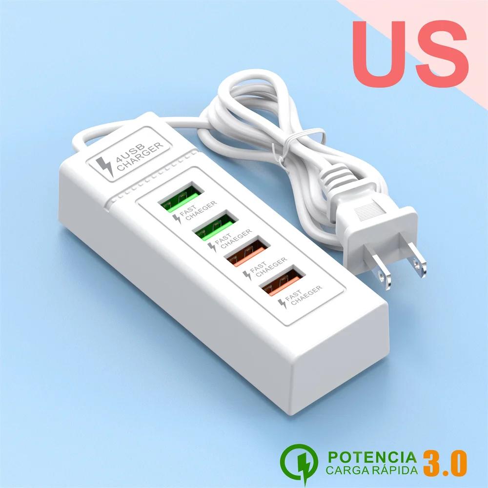 4 Ports USB C Charger Power Strip PD Type C Fast Charging Wall Charger Socket USB Quick Charge 3.0 EU/US/UK Plug Power Adapter