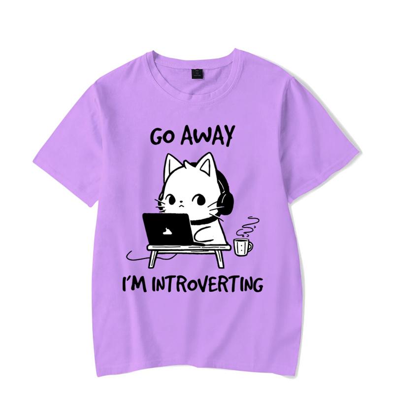 Футболки с графикой Go Away I'm Introverting, футболка с забавным котом, геймером, игровая футболка, топы, модные футболки в стиле Харадзюку, женские и мужские футболки