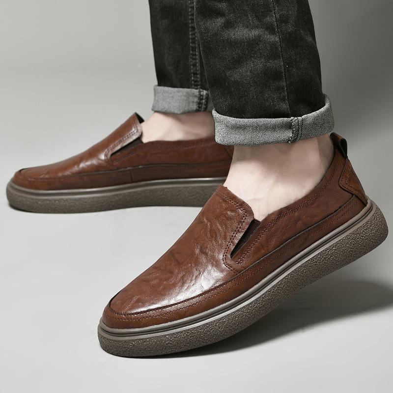 Fashion Flat Bottomed Men's Leather Shoes Quality Elegance Comfort Style Office Driving Outdoor Leisure Business Brown Adult Loafer