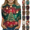 Christmas Day Print Tops For Youth Girls 4-11 Years Round Neck 3/4 Sleeves T-Shirts Trendy Tops Outfit Tees