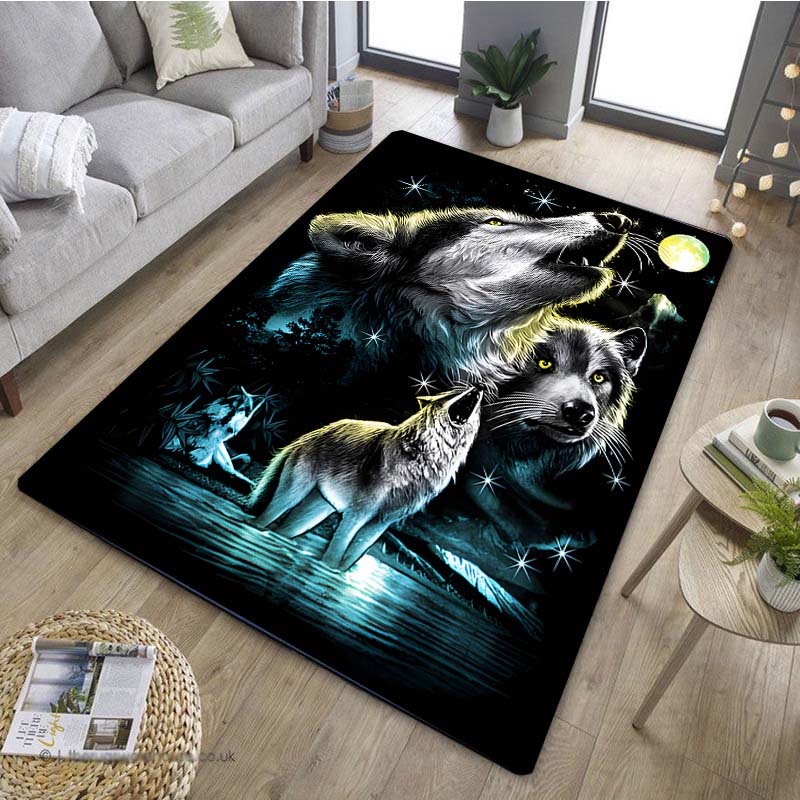 1PCStylish Wolf Dream Catcher Pattern Anti Slip Kitchen Rug for Kitchen Living Room Bedroom Washable Flannel Area Rug