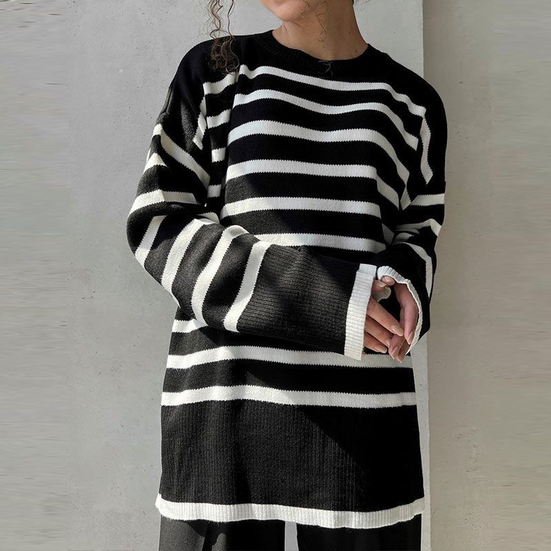 Осенне-зимний женский свитер, вязаный свитер, пуловер, свитер с круглым вырезом, свободный повседневный свитер с длинными рукавами