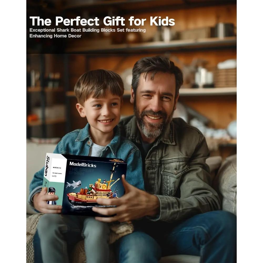 592 шт. Конструктор «Корабль для ловли акул», Модель «Белая акула» с мини-фигурками, Креативная DIY-игрушка, Подарок на день рождения для детей и взрослых