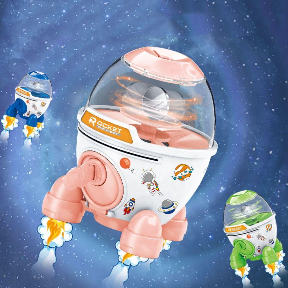 Large Capacity Rotating Rocket Ornamen DIY Sticker Children Toy Boxes Rocket Piggy Bank Kids Toy