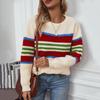 Rainbow Striped Pullover Women's Sweater Autumn and Winter New European and American Fashion Casual Round Neck Sweater