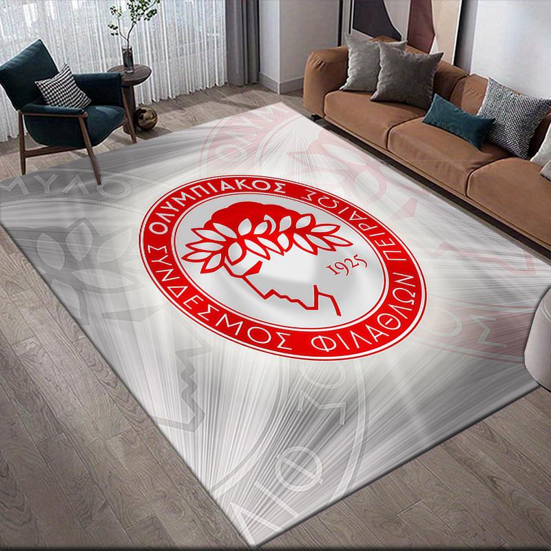 Olympiacos F.C.2 Flannel Pattern Square Carpet,Area Rug,Carpet Rug for Living Room Bedroom Sofa Playroom Decor,Non-slip Floor Mat