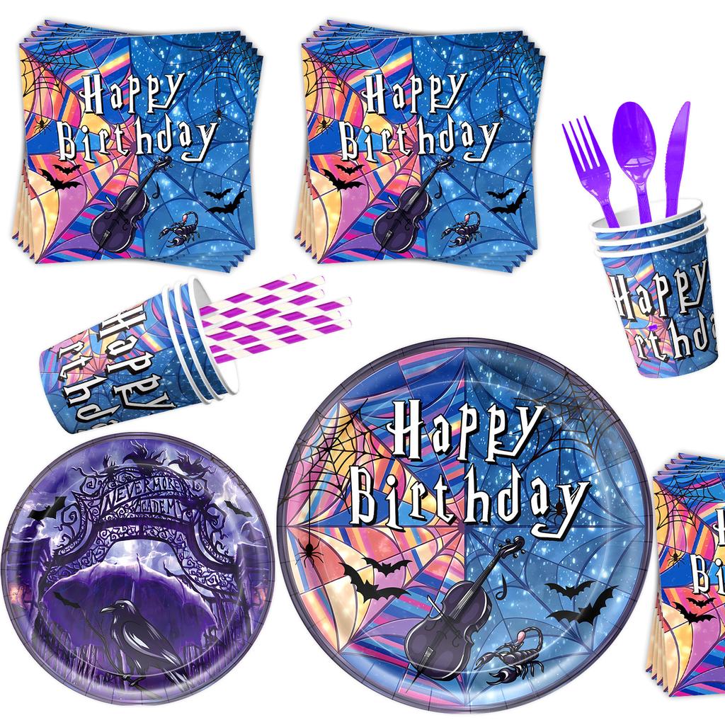 Wednesday Themed Party Supplies Birthday Decorations Wednesday Tableware Party Atmosphere Arrangement Banner Props