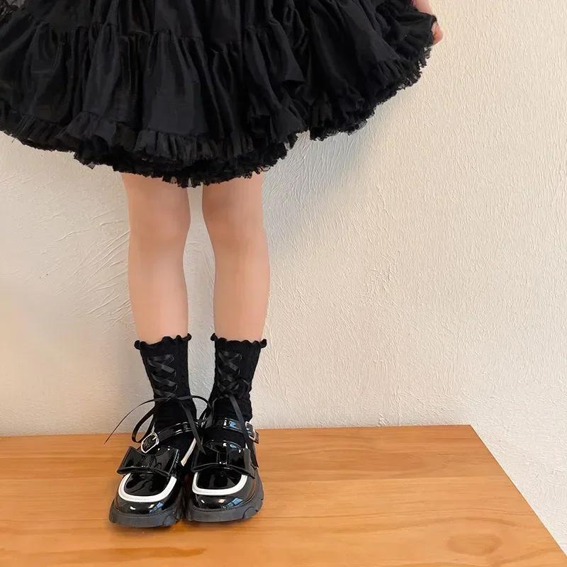 1 Pair Fashion Design Kids Girl Sock Korean Lace Bow Ribbon Ruffle Calf Sock for Children Autumn Spring Wool Cashmere Sock