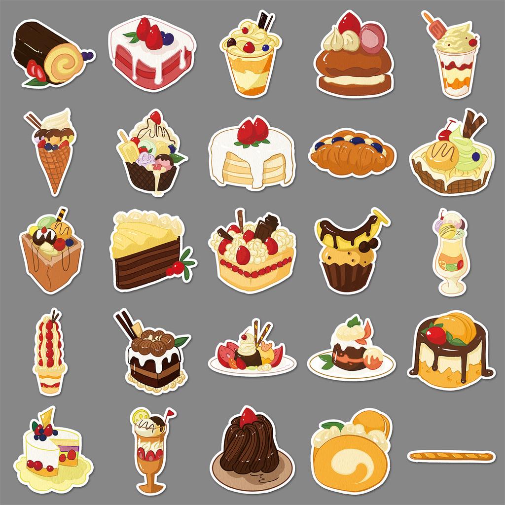 50 Dessert Doodle Personalized Hand-painted Cakes for Kids Decorative Mobile Phone Case Suitcase Stickers Waterproof