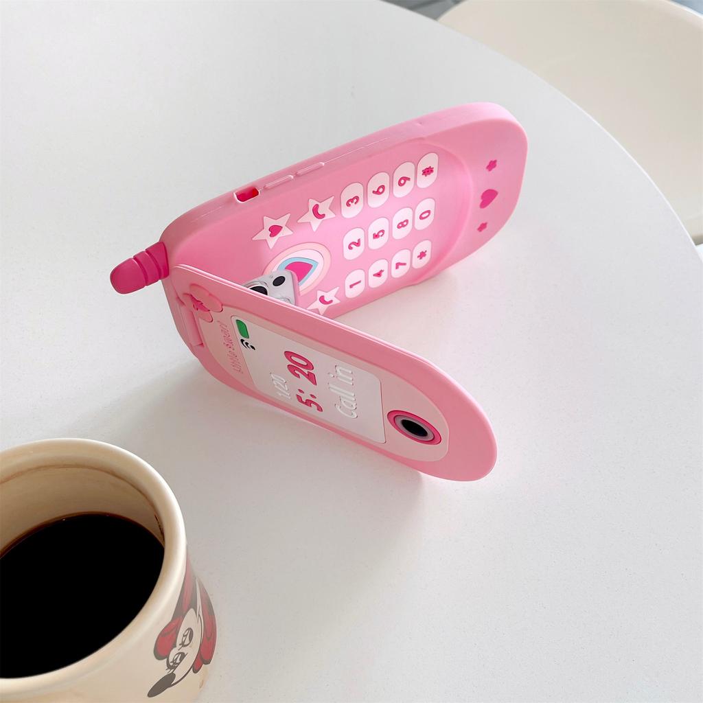For iPhone 16 Pro Max Silicone Case Cute Pink Design Phone Back Cover with Lens Cover Kickstand Mirror