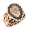 Natural Smoky Quartz Gemstone Two Tone 925 Sterling Silver Gift Ring S.9.5 S1Z47