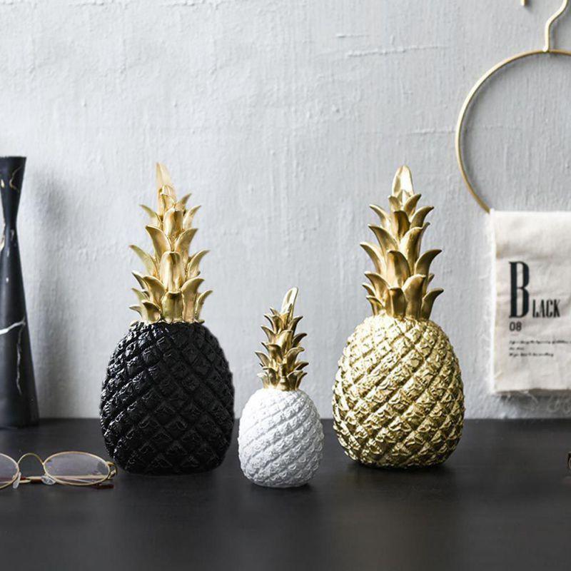 Pineapple Shaped Figurine Home Decoration Gold Black Pineapple Crafts Miniatures Gift Figurines