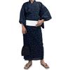 Kyoto Kimono Yuzen Men's Yukata Set (2 Pieces) - Cotton, Square Obi, Men's Kimono with Waterfall Shippo Pattern, Navy Blue (Size LL)