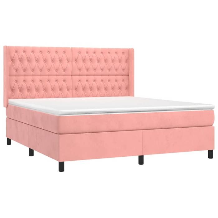 Maison Exclusive - Sommier à lattes de lit matelas et LED Rose 160x200 cm Velours