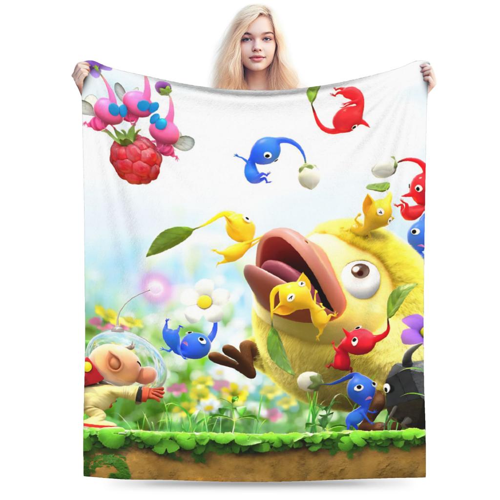 Game Cartoon Cute Pikmin Blanket Fleece All Season Breathable Super Soft Throw Blanket for Sofa Travel Bedding Throws