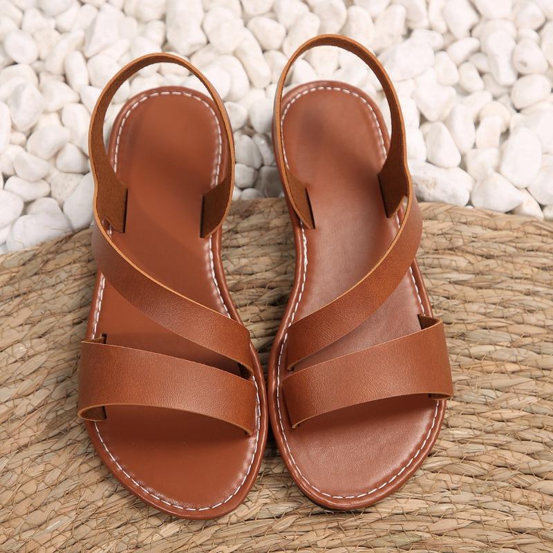 Большие размеры плоские сандалии женские летние новые однотонные круглые стремена для ног повседневная пляжная женская обувь