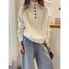 Knitted Sweater Semi-open Neck Button Design Turtleneck Sweater Women's New Versatile Knitted Sweater Top