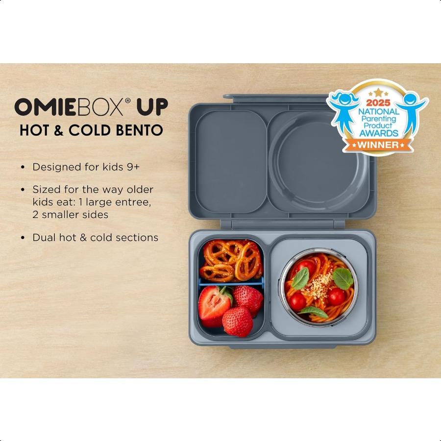 OmieBox UP Bento Box for Insulated Lunch Box Leak Proof Food Jar Cooler Ice Pack 2 Compartments Graphite