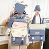 Contrast Color Schoolbag Female Junior High School Student Backpack Campus Five-piece Canvas Backpack