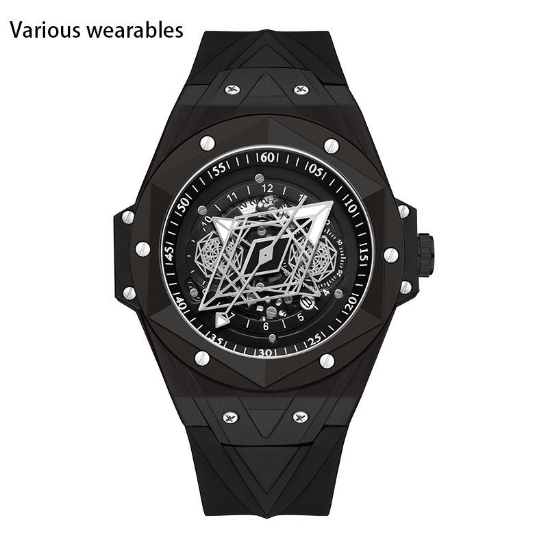 Новые кварцевые полые мужские часы, модные трендовые крутые креативные мужские часы, силиконовые часы с календарем