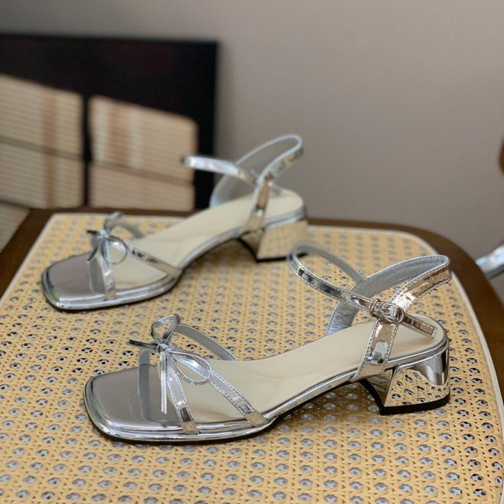 One Word with Temperament Sandals Women's 2025 Summer New Versatile Bow Thick Heel Thick Sole Square Head Fashion High Heels