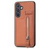 For Samsung Galaxy S25+ Case Leather Phone Back Cover with Zipper Card Holder Kickstand