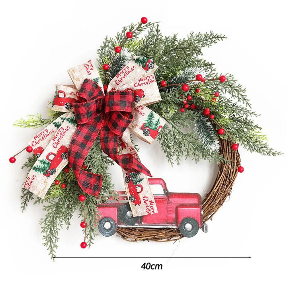 Red Christmas Wreath PVC Artificial Greenery Christmas Garland Window Door Wall Hanging Ornament Decorations Holiday Decor Gifts