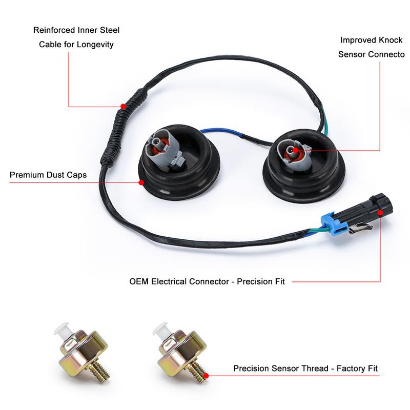 Dual Knock Sensors with Wiring Harness Kit For Chevy Suburban Silverado Avalanche Tahoe GMC Sierra Cadillac 4.8 5.3 6.0L