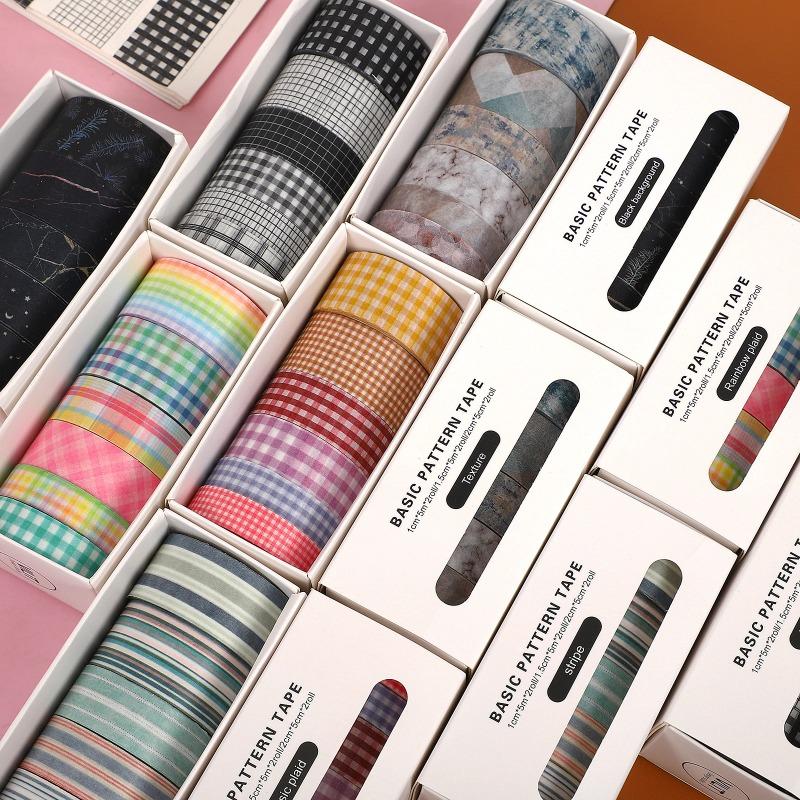 6 шт./набор Базовый узор Мрамор Клетка Полоска Декоративный набор васи-ленты DIY Фон Скрапбук Наклейка Маскировочная лента Каваий