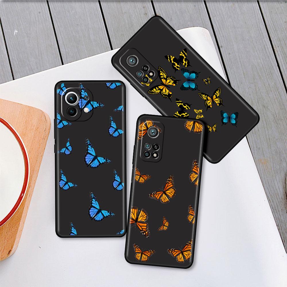 Черный силиконовый чехол для телефона Xiaomi Mi 12 11 Lite 11T 9T 10T 12S Pro Ultra Note 10 Lite 9 Чехол Fundas Синяя красивая бабочка