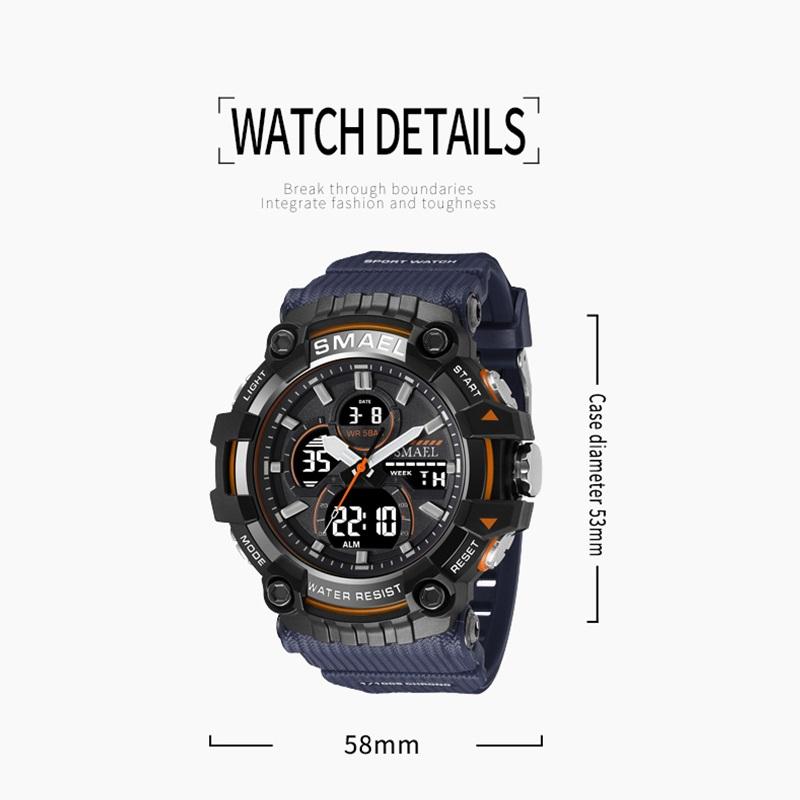 SMAEL Брендовые спортивные часы, мужские кварцевые наручные часы, водонепроницаемые, двойной дисплей времени, военные армейские зеленые мужские часы 8079, мужские часы