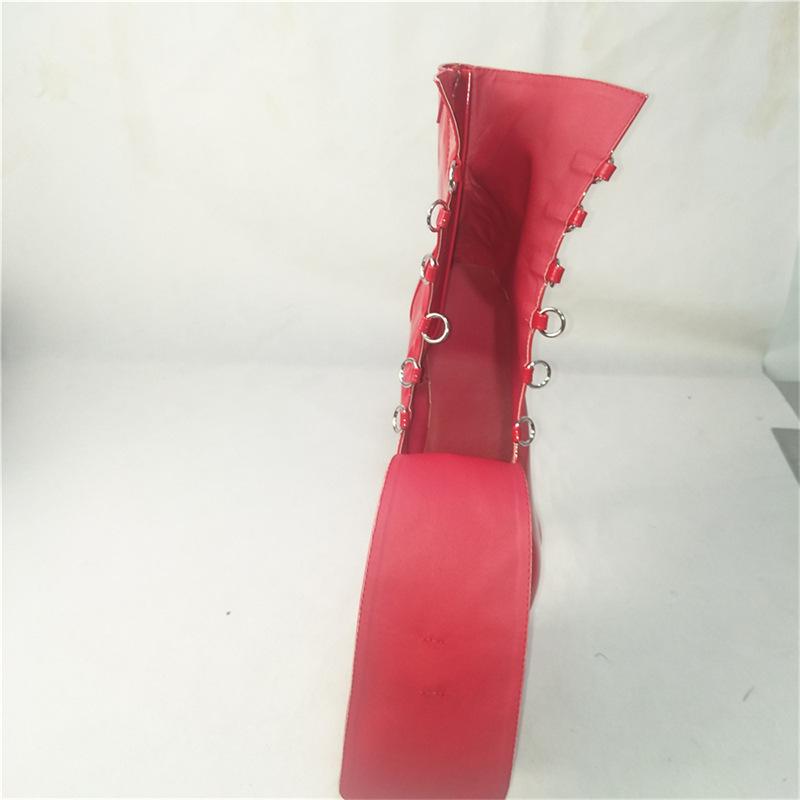 Новые 20 см белые тонкий каблук водонепроницаемые стол высокий каблук яркая кожа короткие ботинки низкие ботинки лакированная обувь