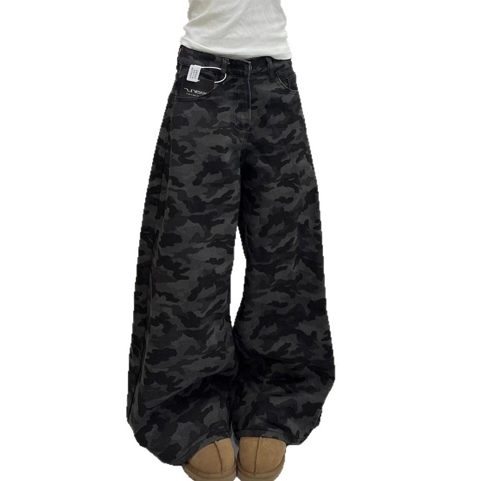 Винтажные Делают Старую Камуфляжную Рабочую Одежду Драпированные Джинсы Модные Удобные Универсальные Женские Нишевые Свободные Брюки Джинсы для Женщин Длинные Джинсовые Брюки