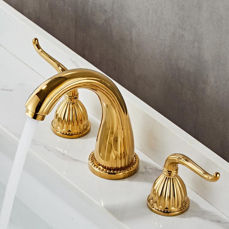 Антикварные латунные смесители для раковины Классический смеситель для раковины в ванной Двойные крестообразные ручки 3 отверстия Смесители для раковины Золото Смесители Черный